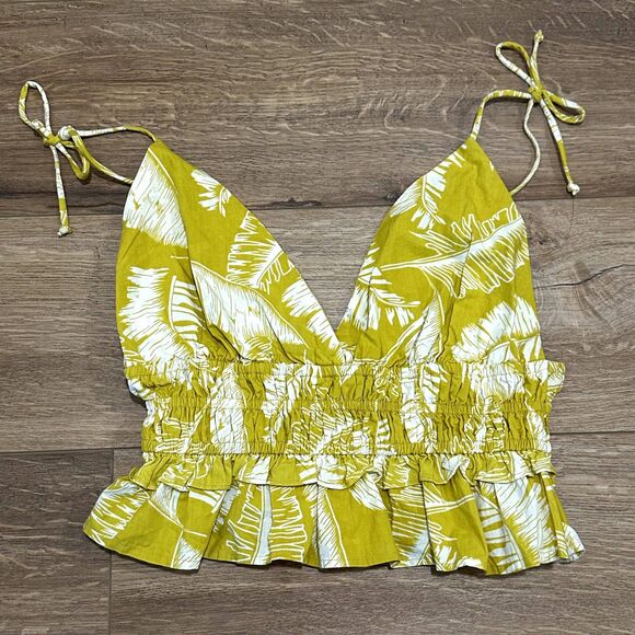 Sim and Sam Women's Large Yellow Tropical Crop Top - Picture 1 of 11
